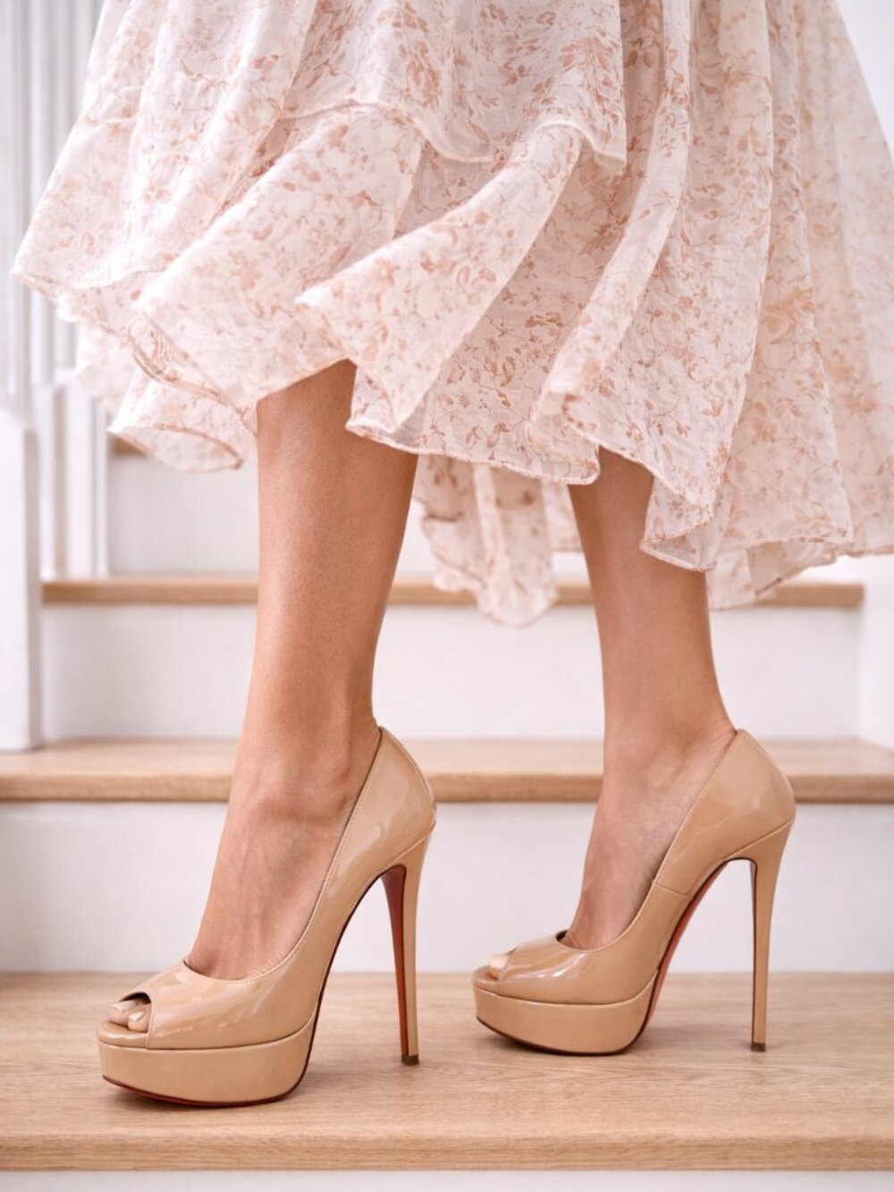 CHRISTIAN LOUBOUTIN  Nude Peep Patent New Very Prive Pumps Shoes Heels 120mm